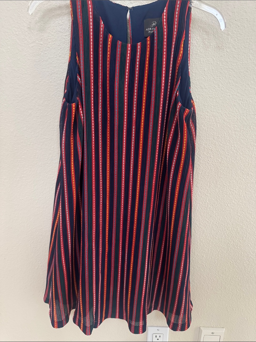 Adrianna Papell Navy A-Line Skirt with Red & Orange Stripes